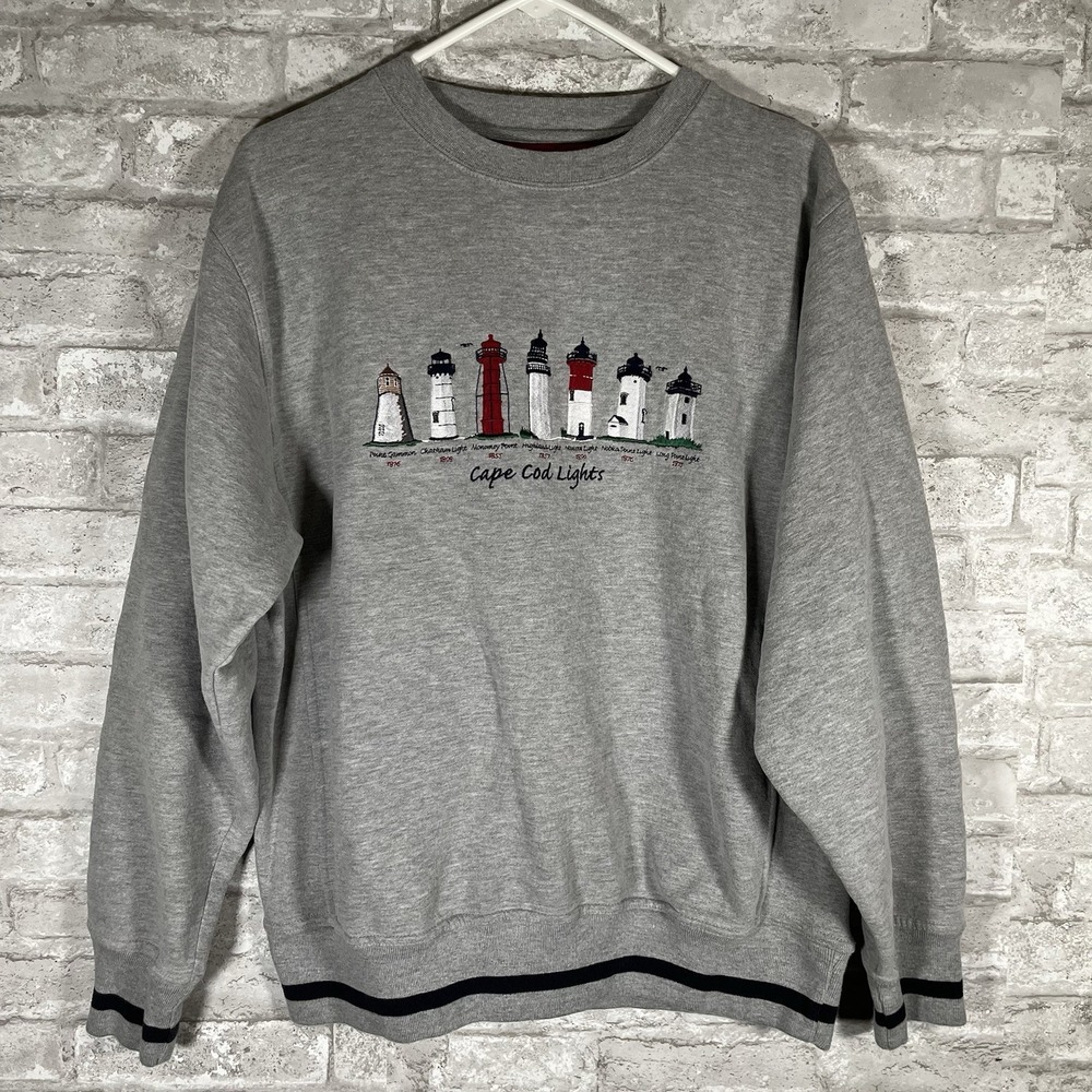 Vintage Cuffy's Cape Cod Lights Embroidered Sweatshirt Gray Men's Large Unisex